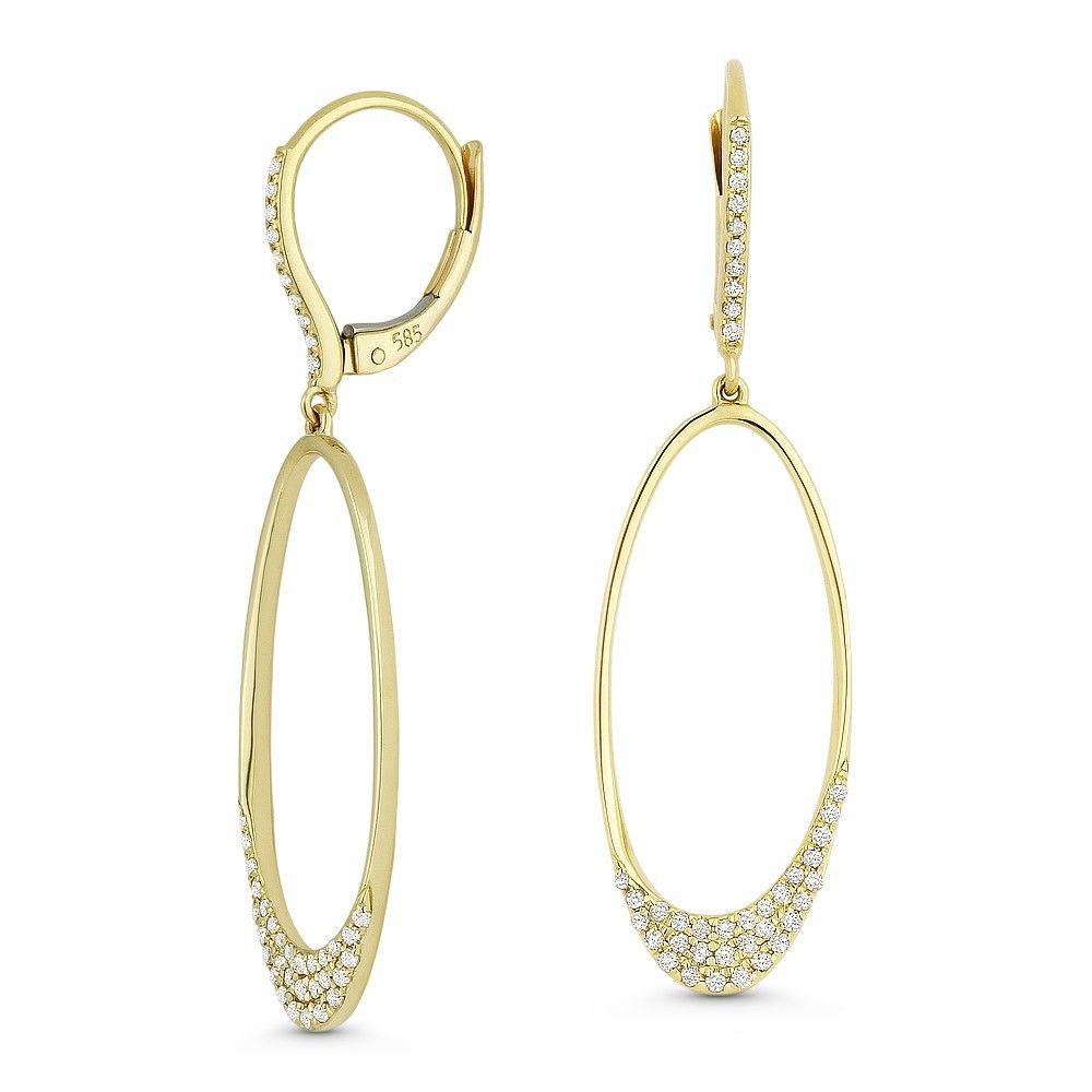 Yellow Gold & Diamond Oval Drop Earrings