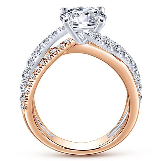 14k White/Rose Gold Round Free Form Diamond Engagement Ring