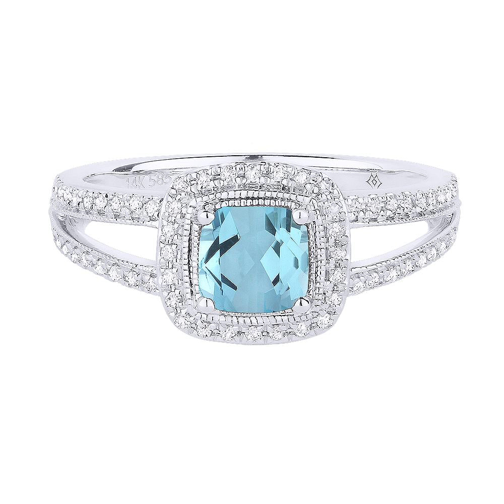White Gold Blue Topaz & Diamond Ring