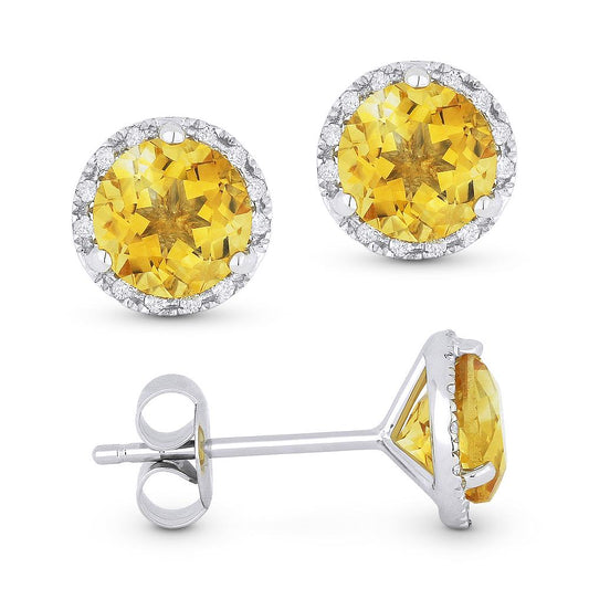 White Gold Citrine & Diamond Halo Studs