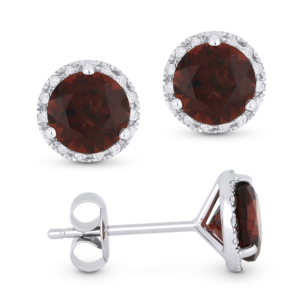 White Gold Garnet & Diamond Halo Studs