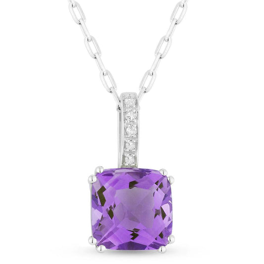 White Gold Amethyst & Diamond Pendant