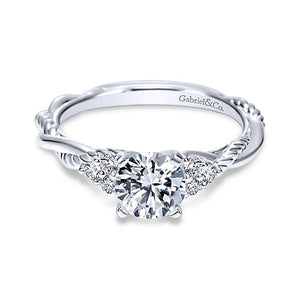 14k White Gold Round Twisted Diamond Engagement Ring
