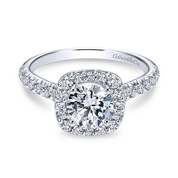 14K WHITE GOLD ROUND HALO DIAMOND ENGAGEMENT RING