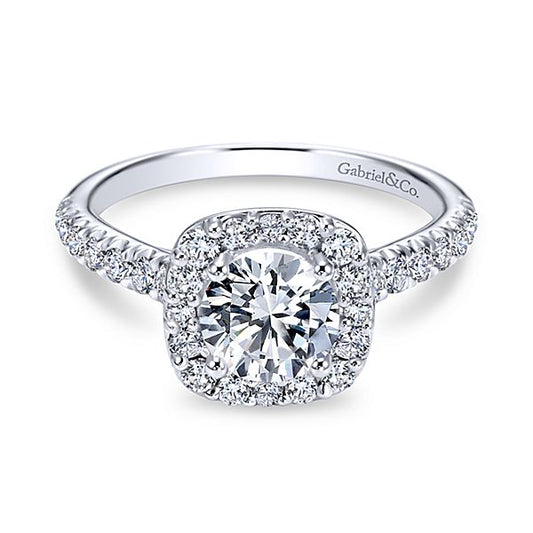 14K WHITE GOLD ROUND HALO DIAMOND ENGAGEMENT RING