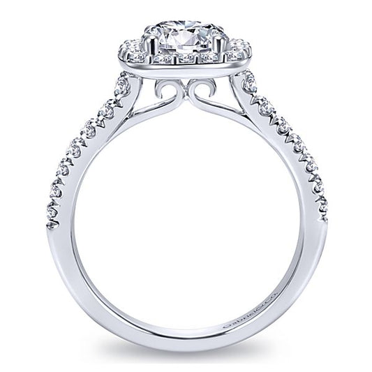 14K WHITE GOLD ROUND HALO DIAMOND ENGAGEMENT RING