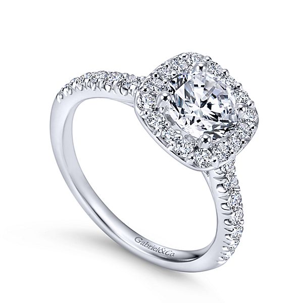 14K WHITE GOLD ROUND HALO DIAMOND ENGAGEMENT RING