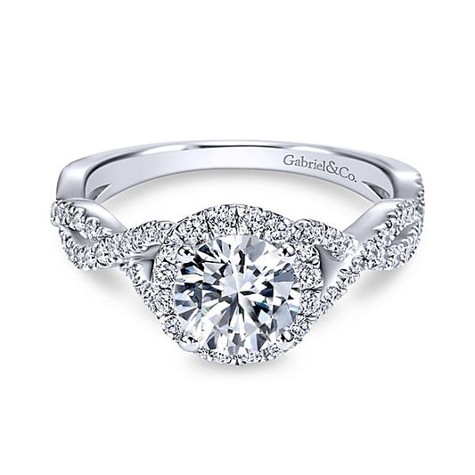 14K WHITE GOLD ROUND HALO DIAMOND ENGAGEMENT RING