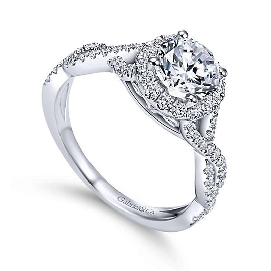 14K WHITE GOLD ROUND HALO DIAMOND ENGAGEMENT RING