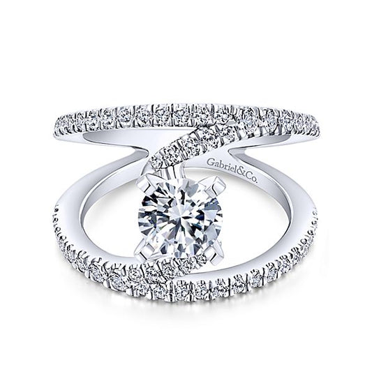 14K WHITE GOLD ROUND SPLIT SHANK DIAMOND ENGAGEMENT RING