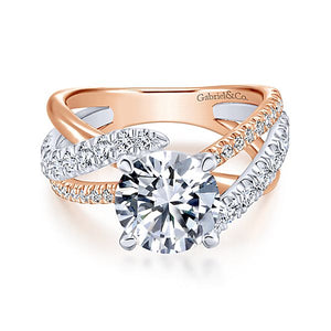 14k White/Rose Gold Round Free Form Diamond Engagement Ring