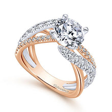 14k White/Rose Gold Round Free Form Diamond Engagement Ring