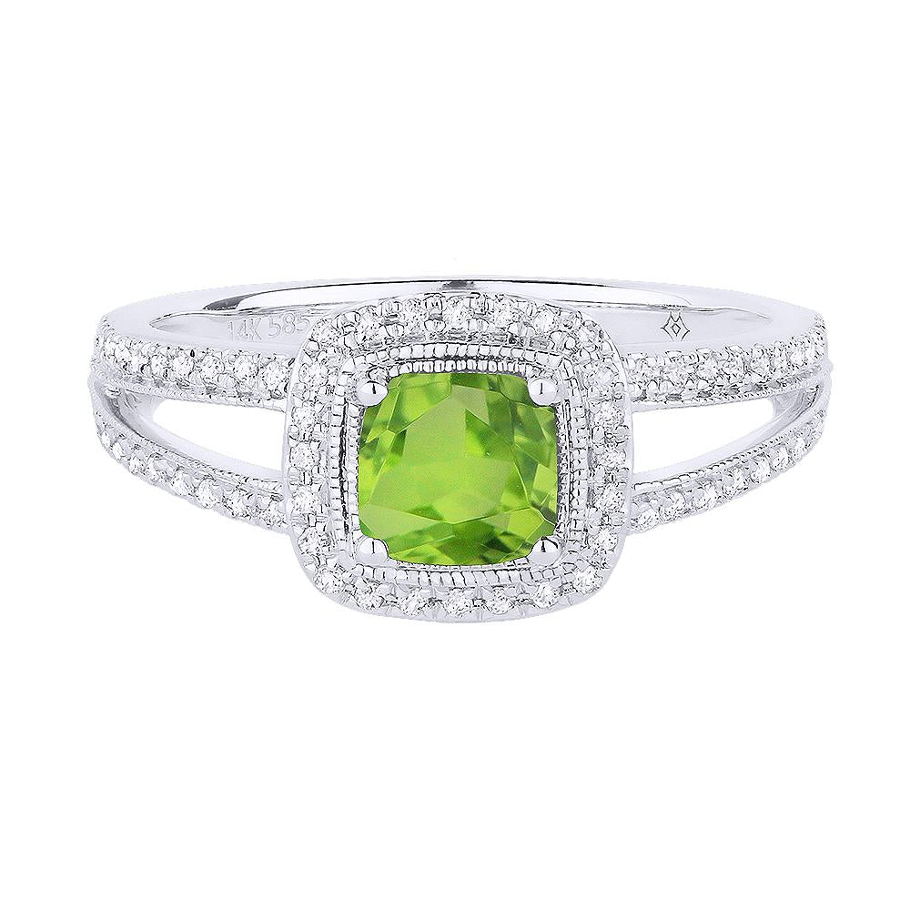 White Gold Peridot & Diamond Ring
