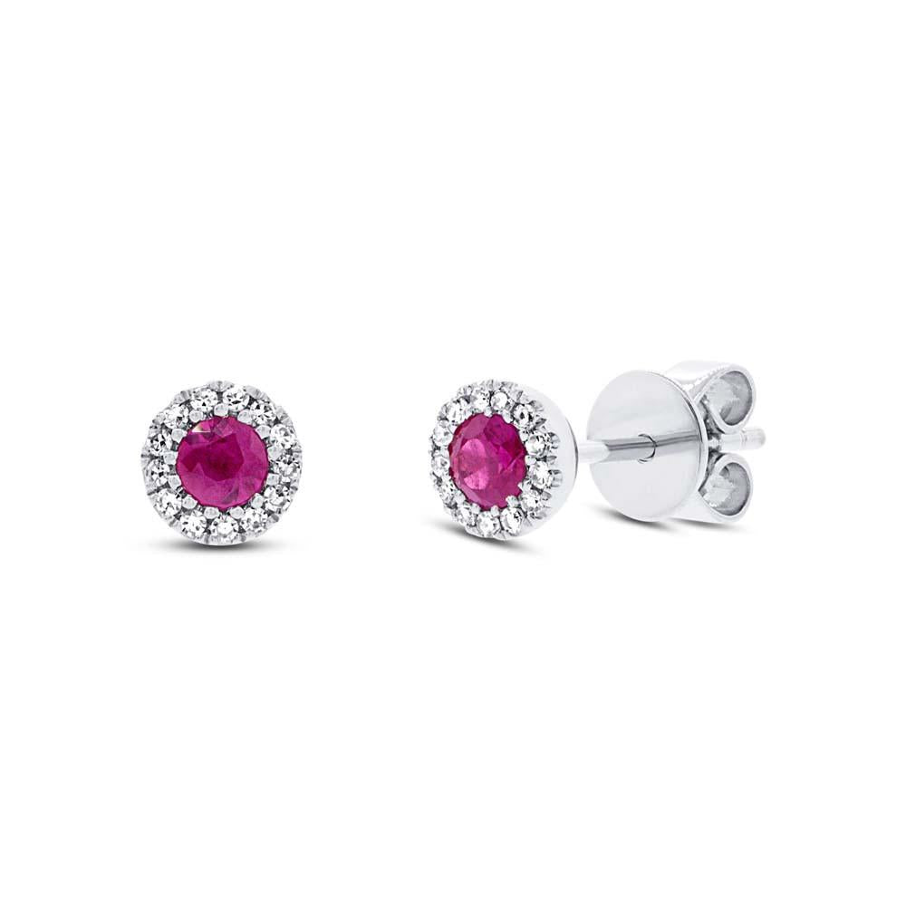 White Gold Ruby and Diamond Earrings